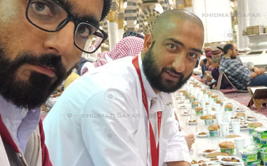 Our Umrah Pilgrims in Masjid Nabvi waiting for Iftar